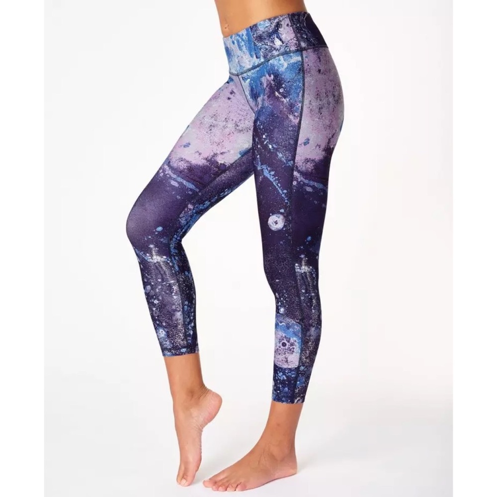 Sweaty All Day 7/8 Workout Leggings Blue Marlin Moon Print Galaxy Swirl Size XL